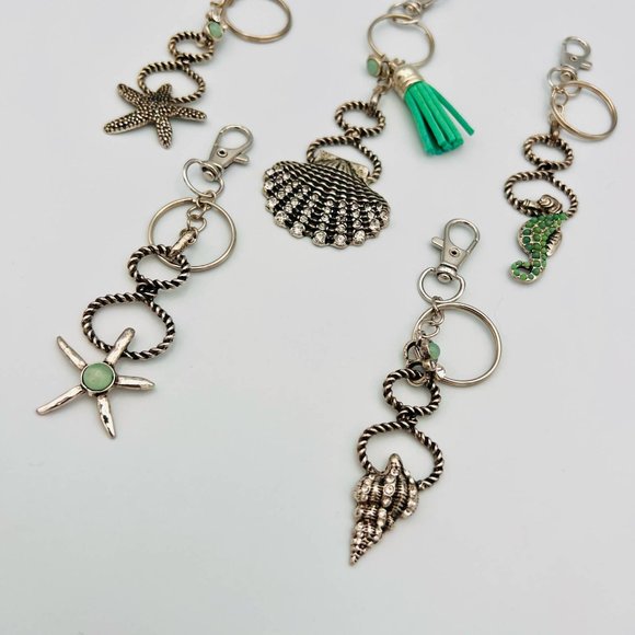 Handmade Sea Life Keychain Shell Seahorse Starfish Tassel Silver Repurposed - Picture 8 of 10
